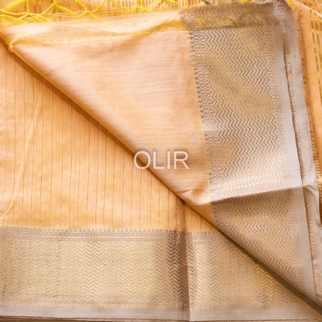 Peach Body with Tussar Border and Tissue Pallu - Image 3