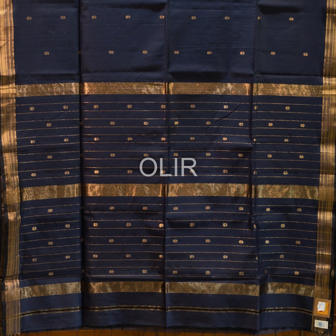 Navy Blue Butti Saree - Image 2