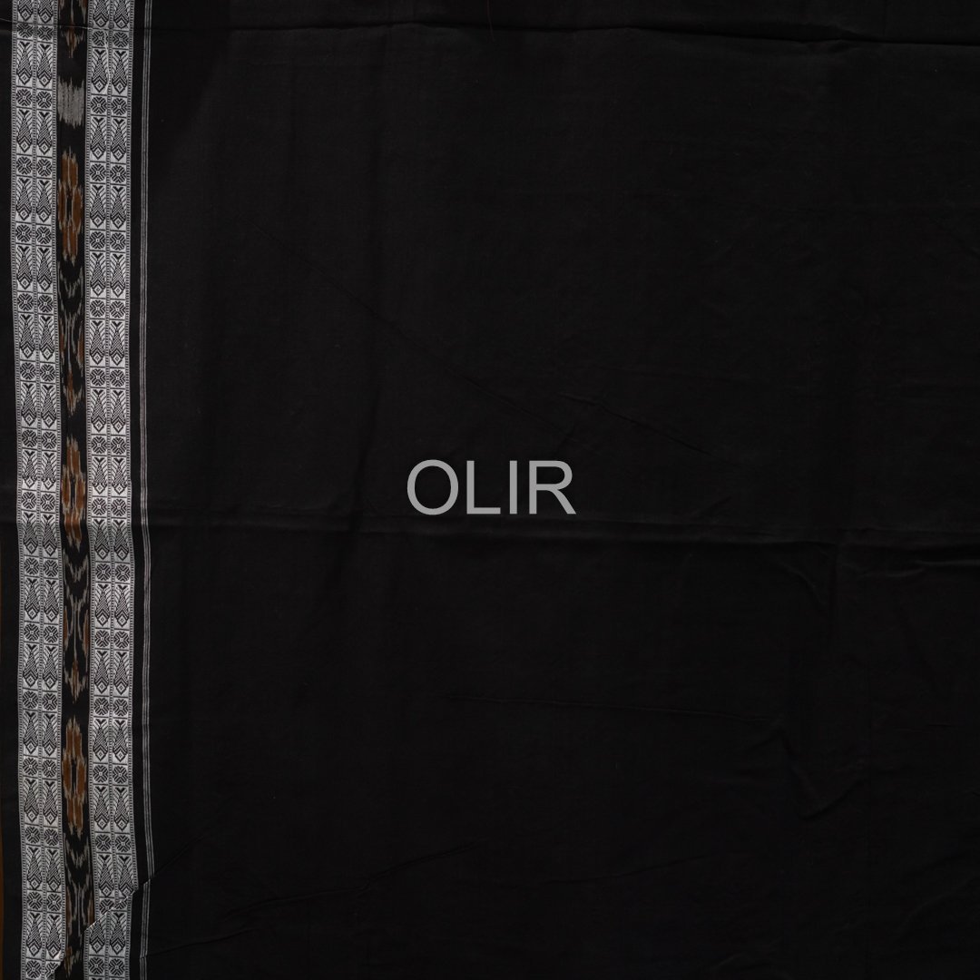 Maroon & Black Sambalpuri Bomkai Saree with White thread embroidered motifs - Image 4