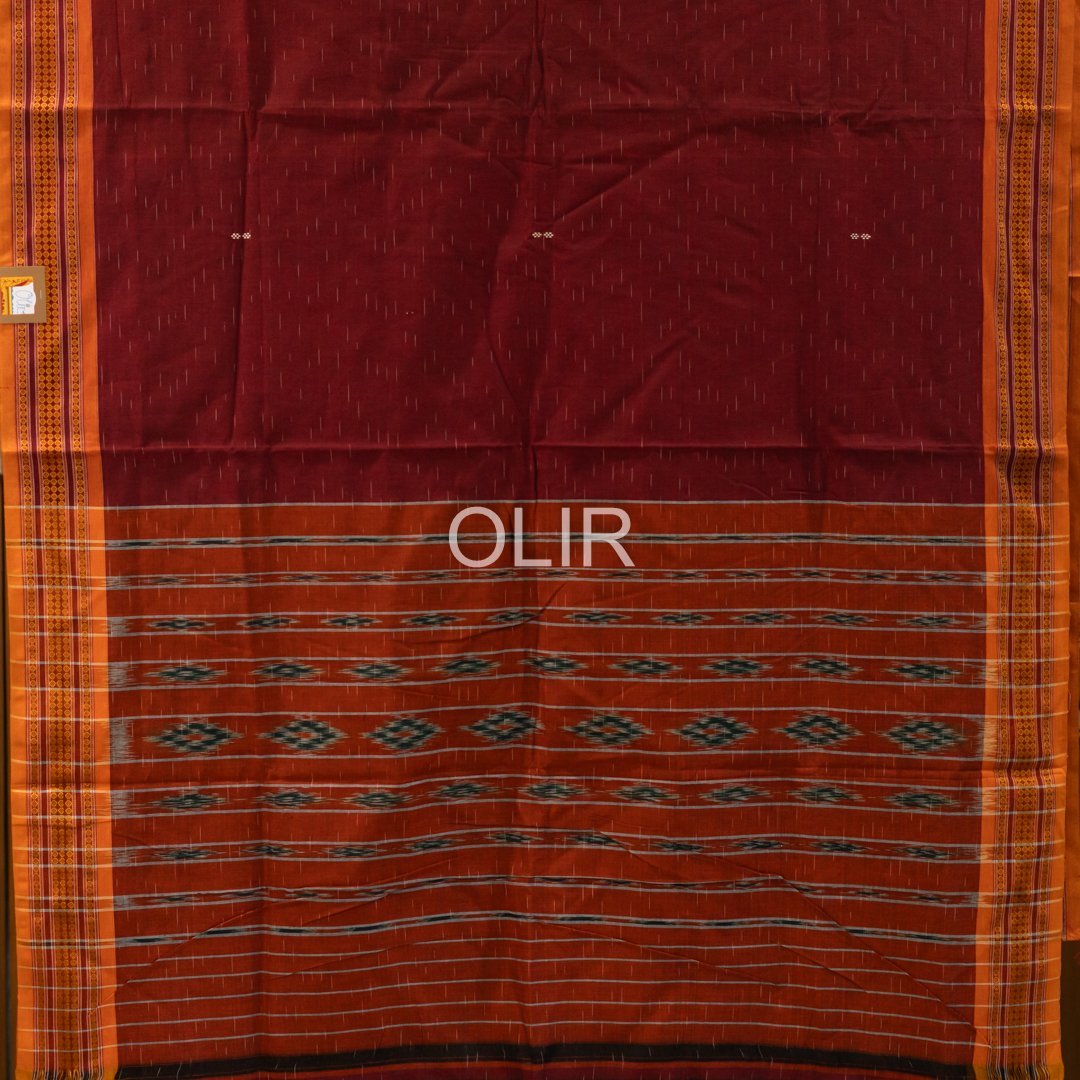 Red & Rust Sambalpuri Ikat Saree - Image 2